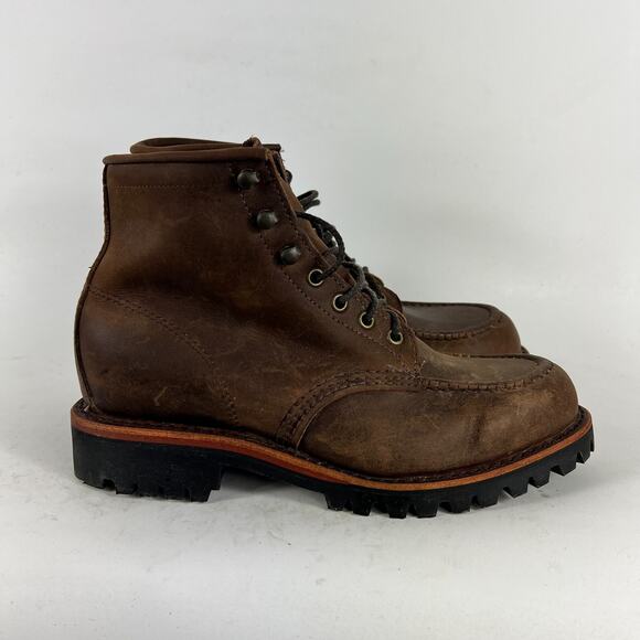 Chippewa LLBean logging mens 7.5 logger boots low brown leather waterproof - Picture 2 of 11